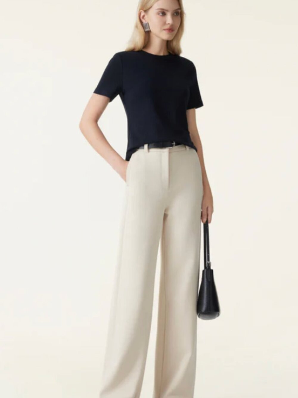 OGL NWT Cotton Blend Stretchy Mid Rise Fly-Front Wide Leg Trouser Size Medium